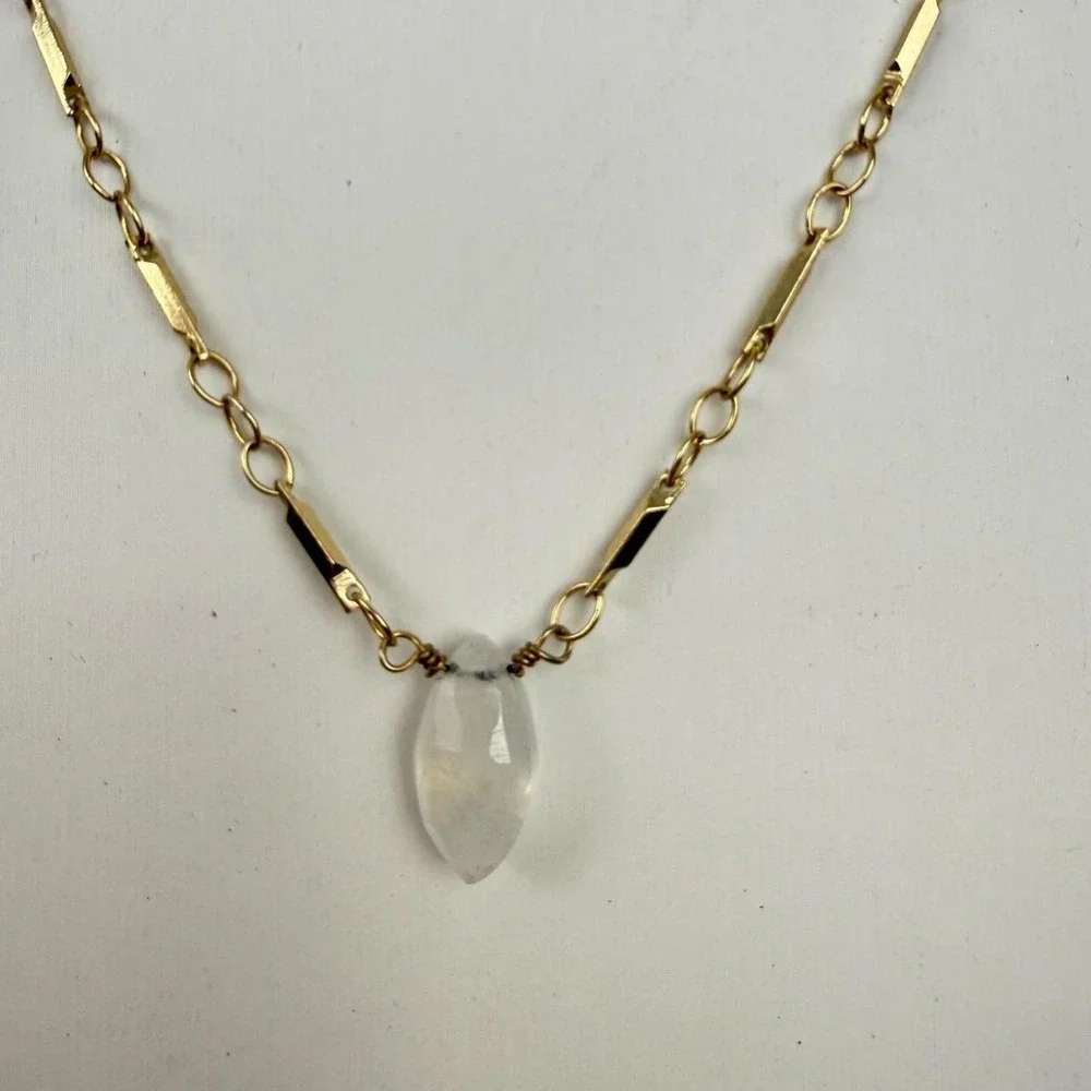 Luna Norte Gold Tone Necklace Moonstone Marquise Pendant Celestial Bar Link